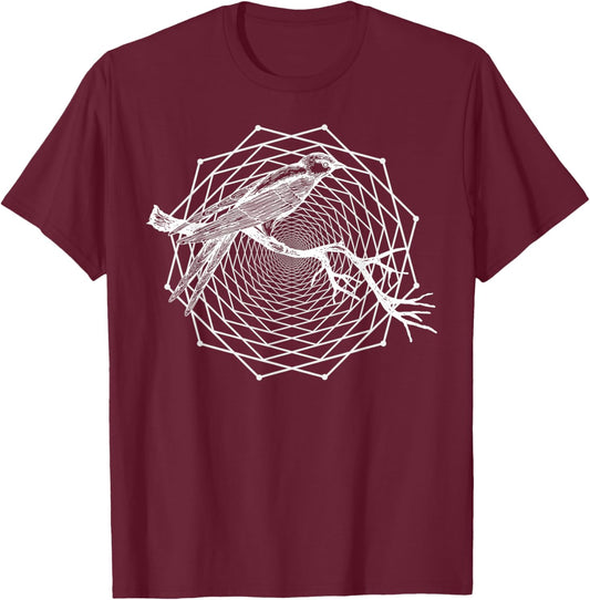 The Dharma Store - Dodeca Fractal Bird - Sacred Geometry T-Shirt - T-Shirt | Maroon
