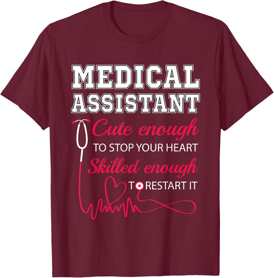 Medical Assistant Cute Nurse Stop Heart Male Female Nursing T-Shirt - T-Shirt | Maroon