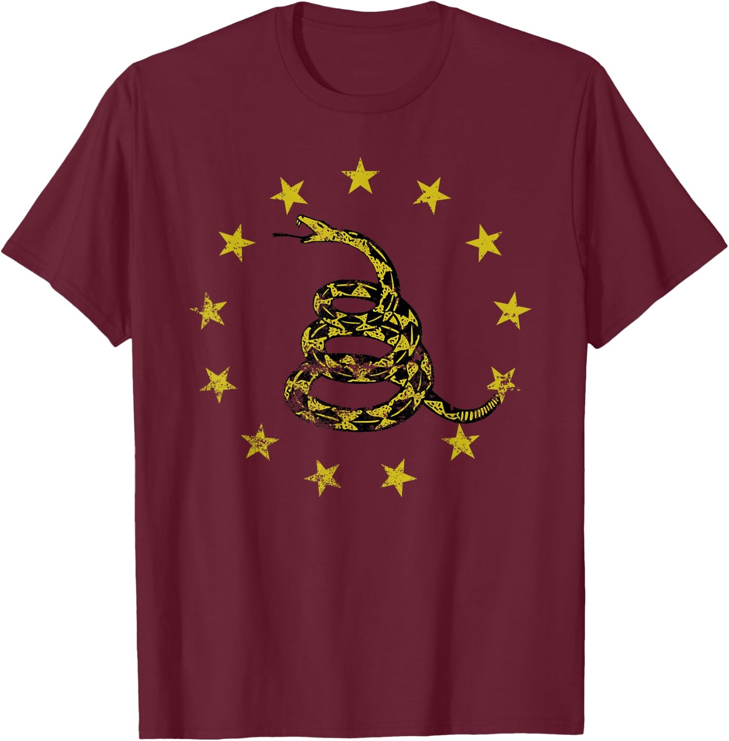 Gadsden Flag, Snake Symbol, Betsy Ross Flag, Patriotic Men T-Shirt - T-Shirt | Maroon