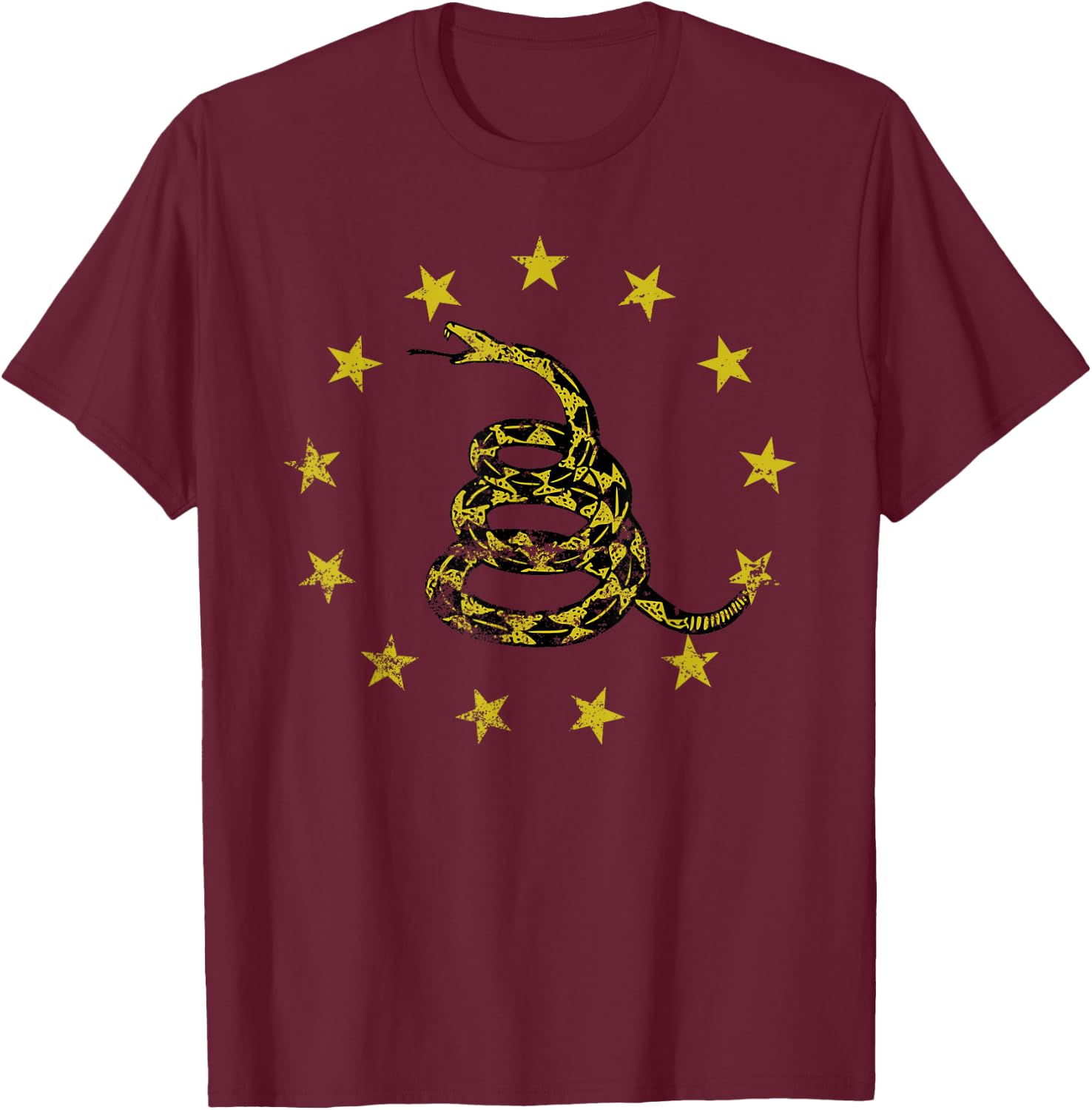 Gadsden Flag, Snake Symbol, Betsy Ross Flag, Patriotic Men T-Shirt - T-Shirt | Maroon