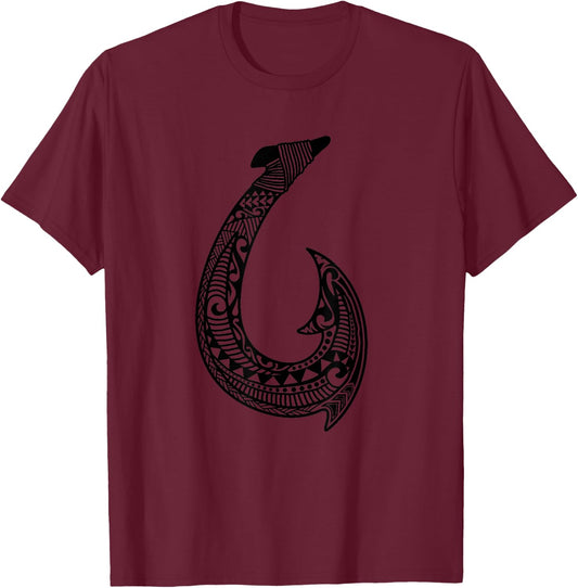 Tribal Hawaiian Fish Hook Pacific Islander Ocean Fishing T-Shirt - T-Shirt | Maroon