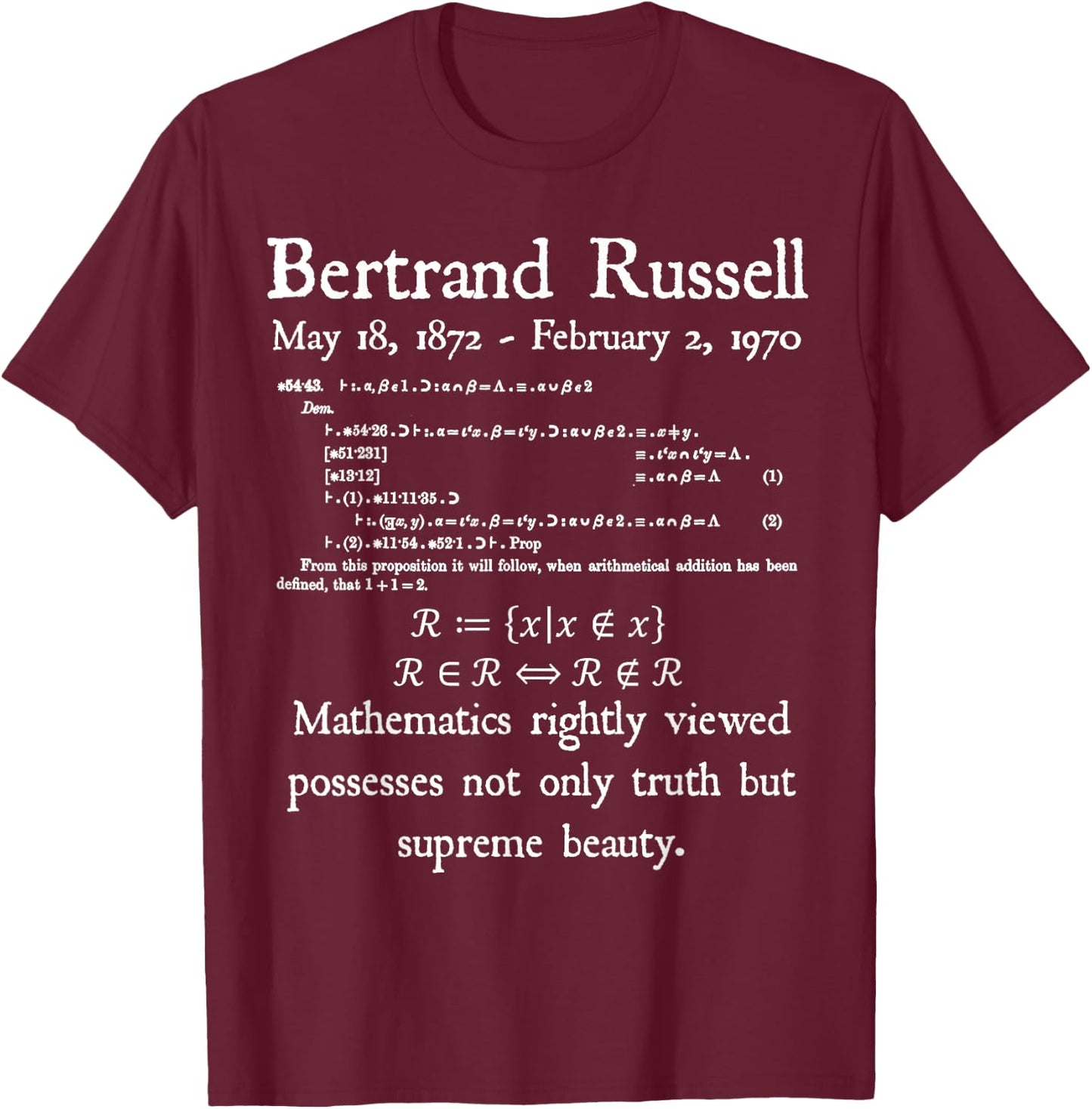 Nerdy Vintage Bertrand Russell Logic Algebra Math Teacher Women Kids T-Shirt - T-Shirt | Maroon