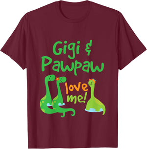 Kids Gigi and Pawpaw Love Me Grandson Dinosaur T-Shirt - T-Shirt | Maroon