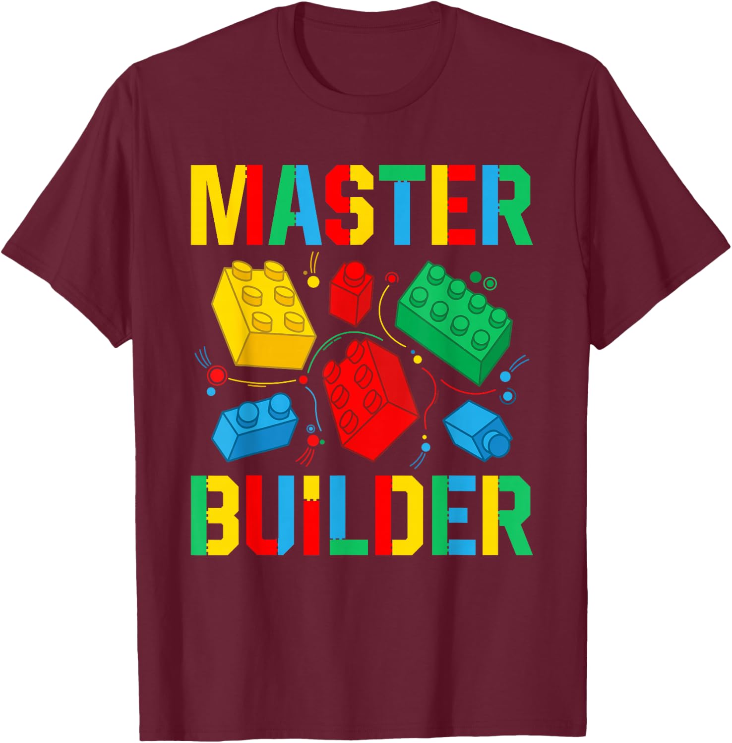 Master Builder Kids Building Blocks Brick Toy Master Builder Small T-Shirt - T-Shirt | Maroon
