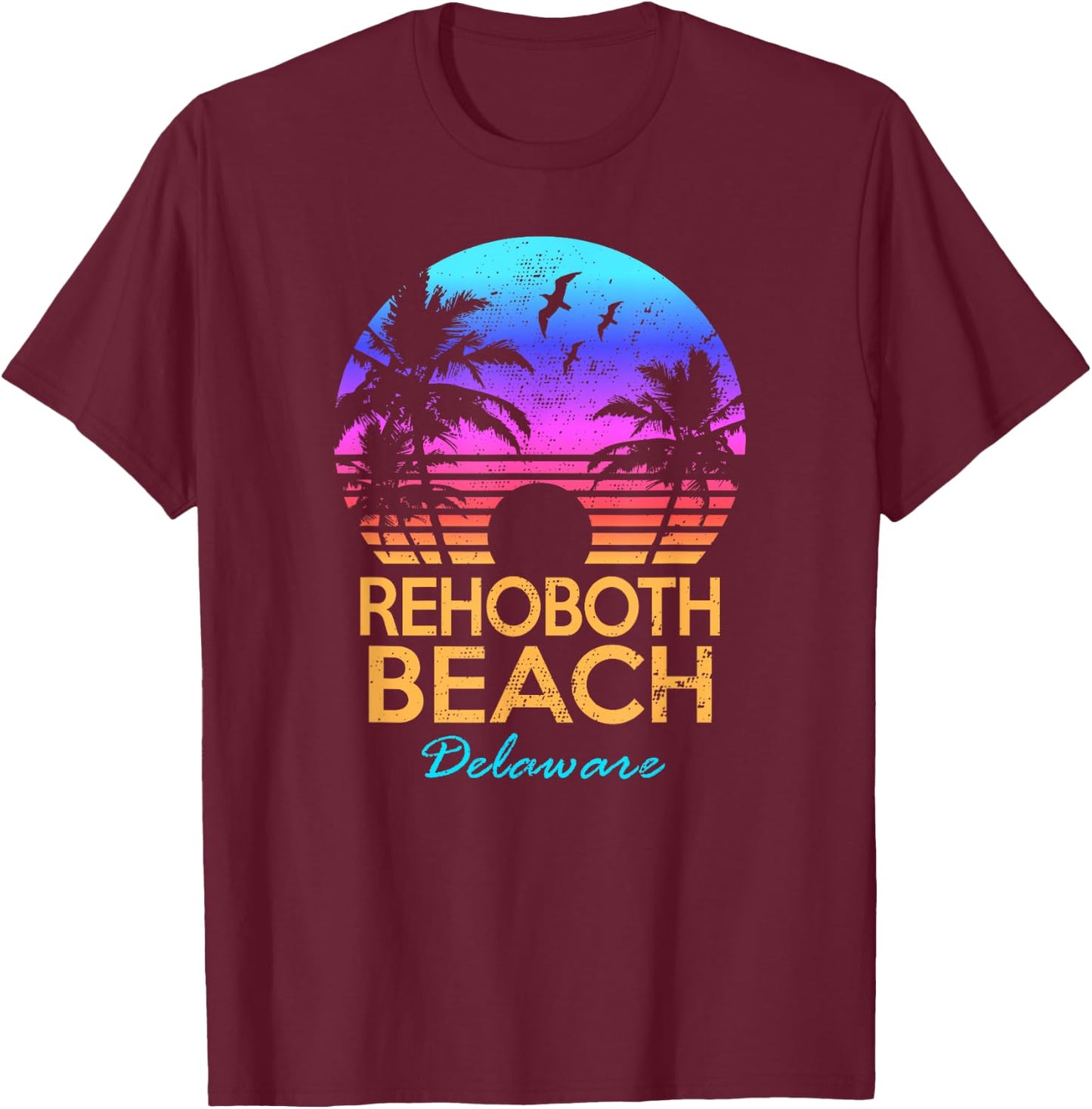 Rehoboth Beach Delaware Summer Vacation Retro Vintage Sunset Men Women Kids T-Shirt - T-Shirt | Maroon