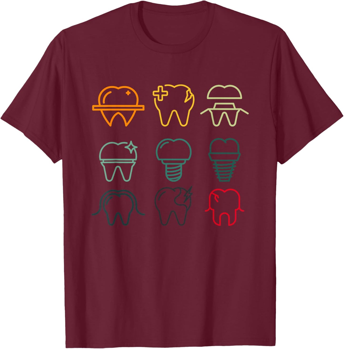 Retro Teeth Dentist Practice Dentistry Dental Aid T-Shirt - T-Shirt | Maroon
