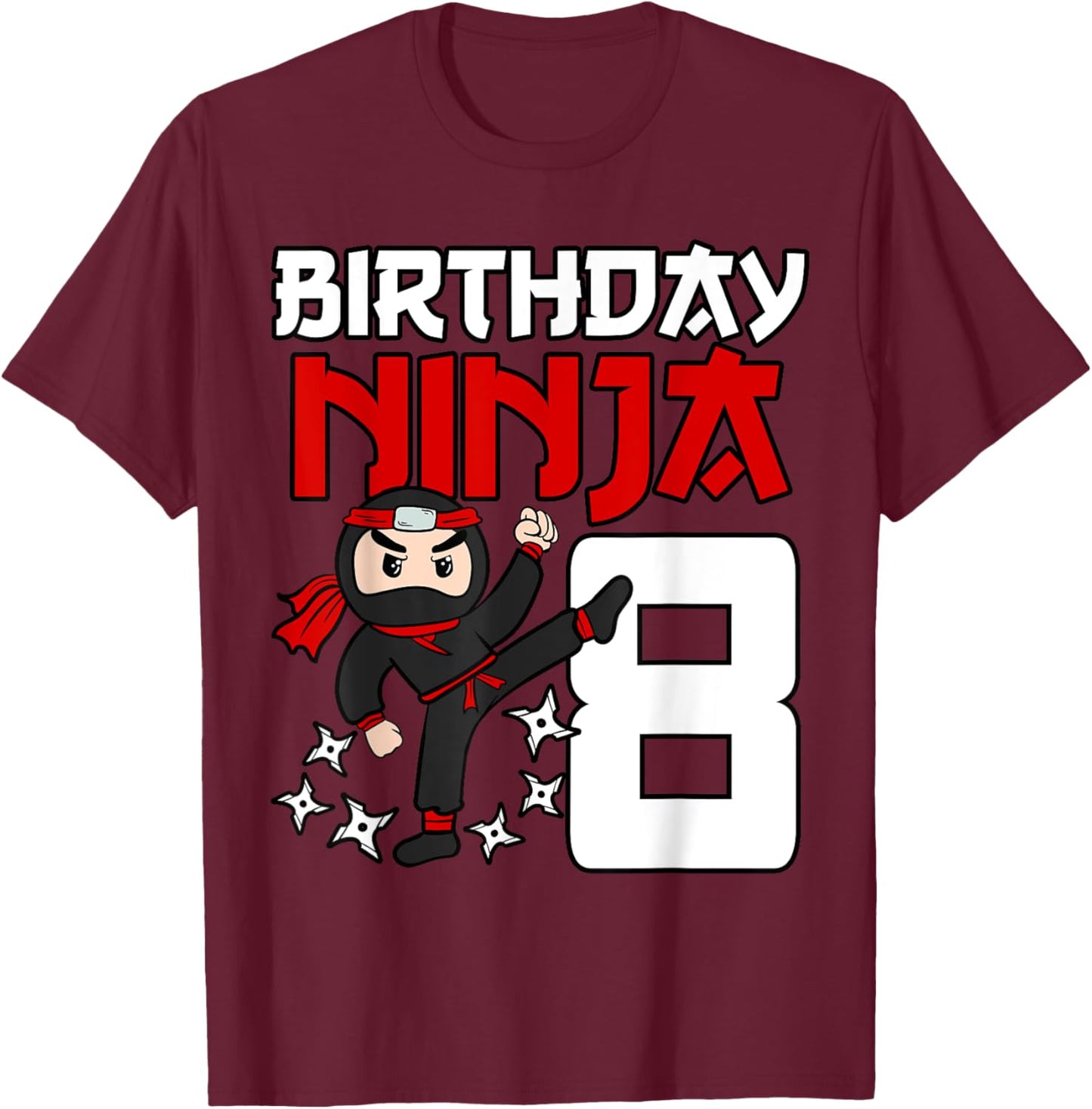 Birthday Ninja 8th Birthday Japan Boys Kids Ninja Party T-Shirt - T-Shirt | Maroon