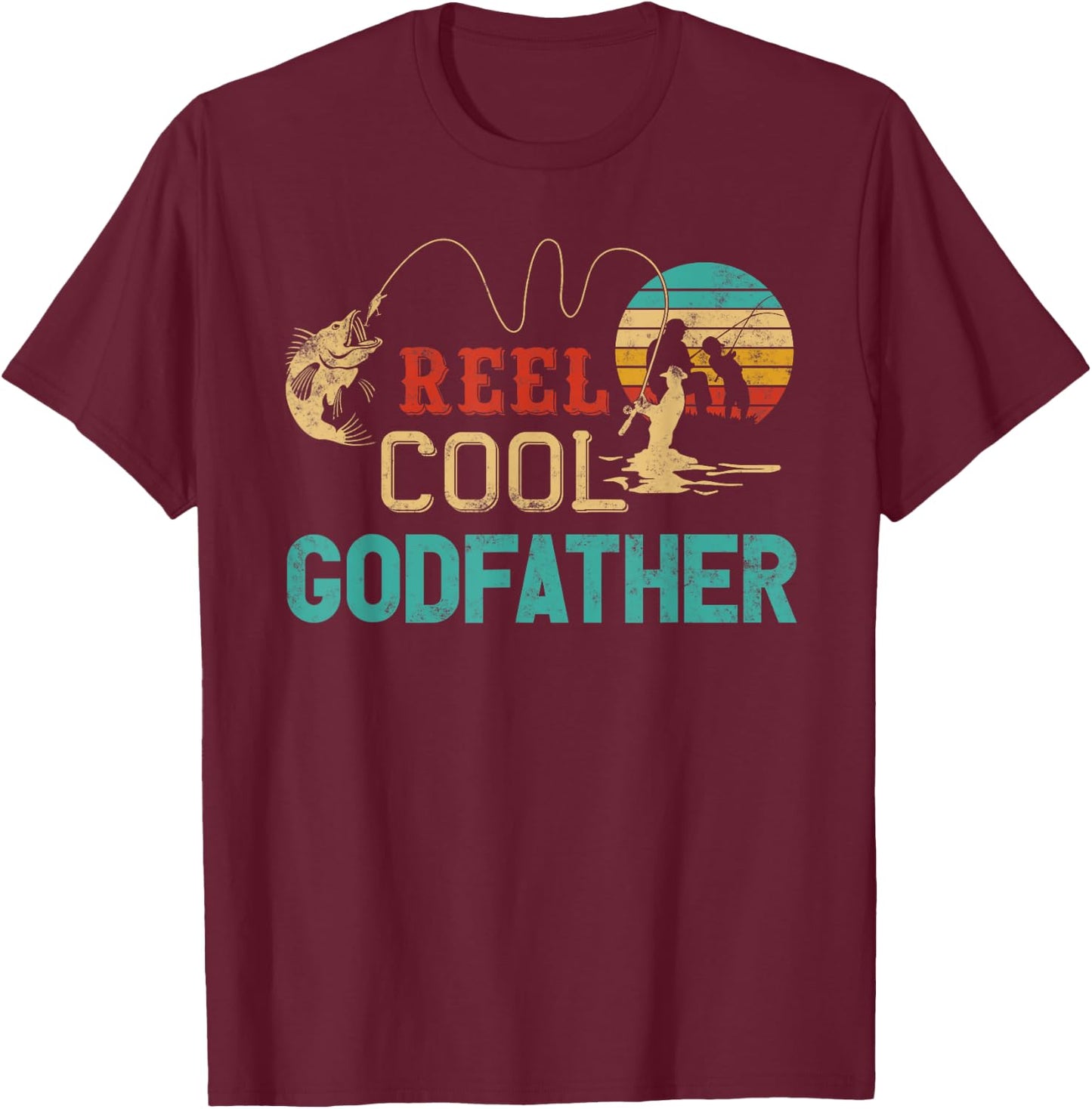 Reel Cool Godfather vintage funny fishing rod gift T-Shirt - T-Shirt | Maroon