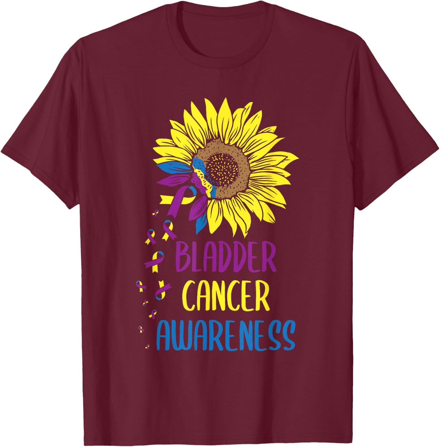 Bladder Cancer Awareness - Bladder Cancer Survivor Sunflower T-Shirt - T-Shirt | Maroon