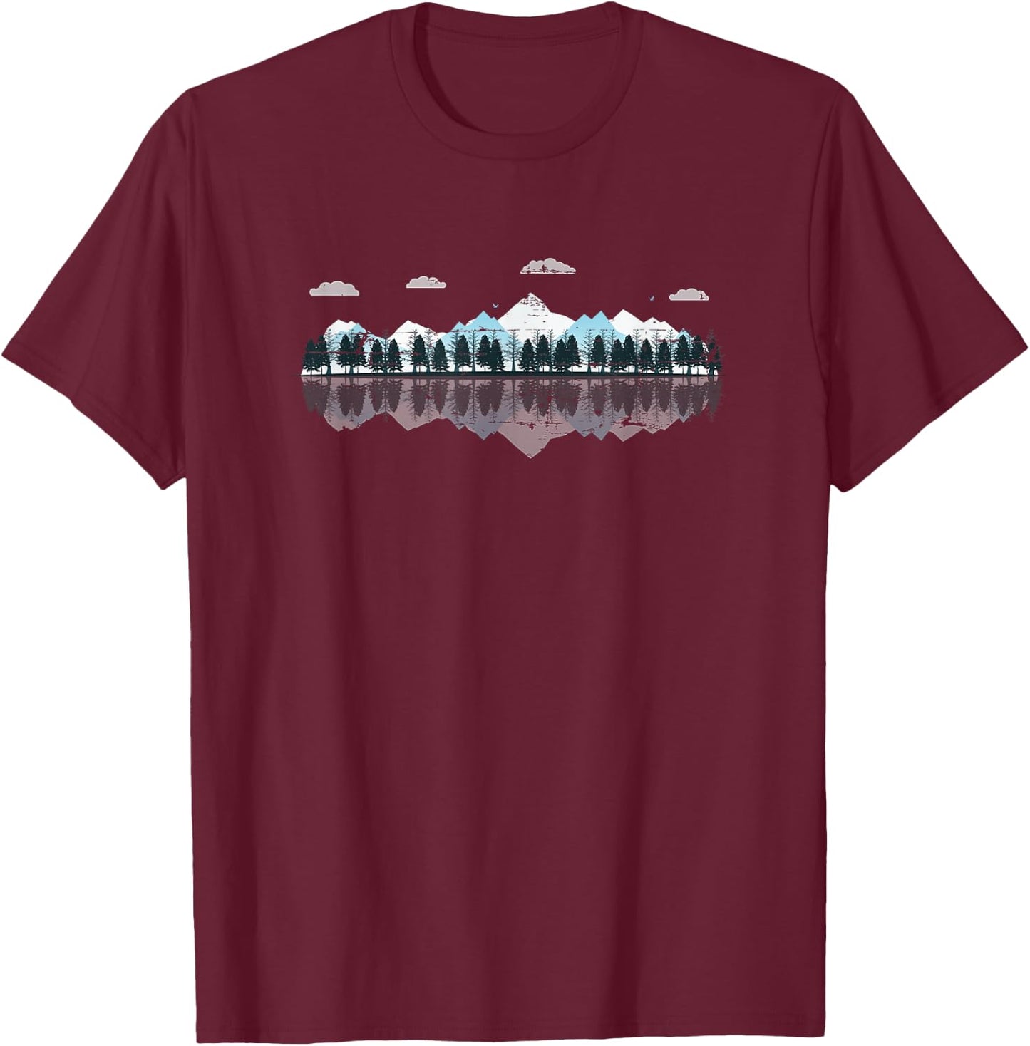 Outdoor Mountain Forest Reflection Nature T-Shirt - T-Shirt | Maroon