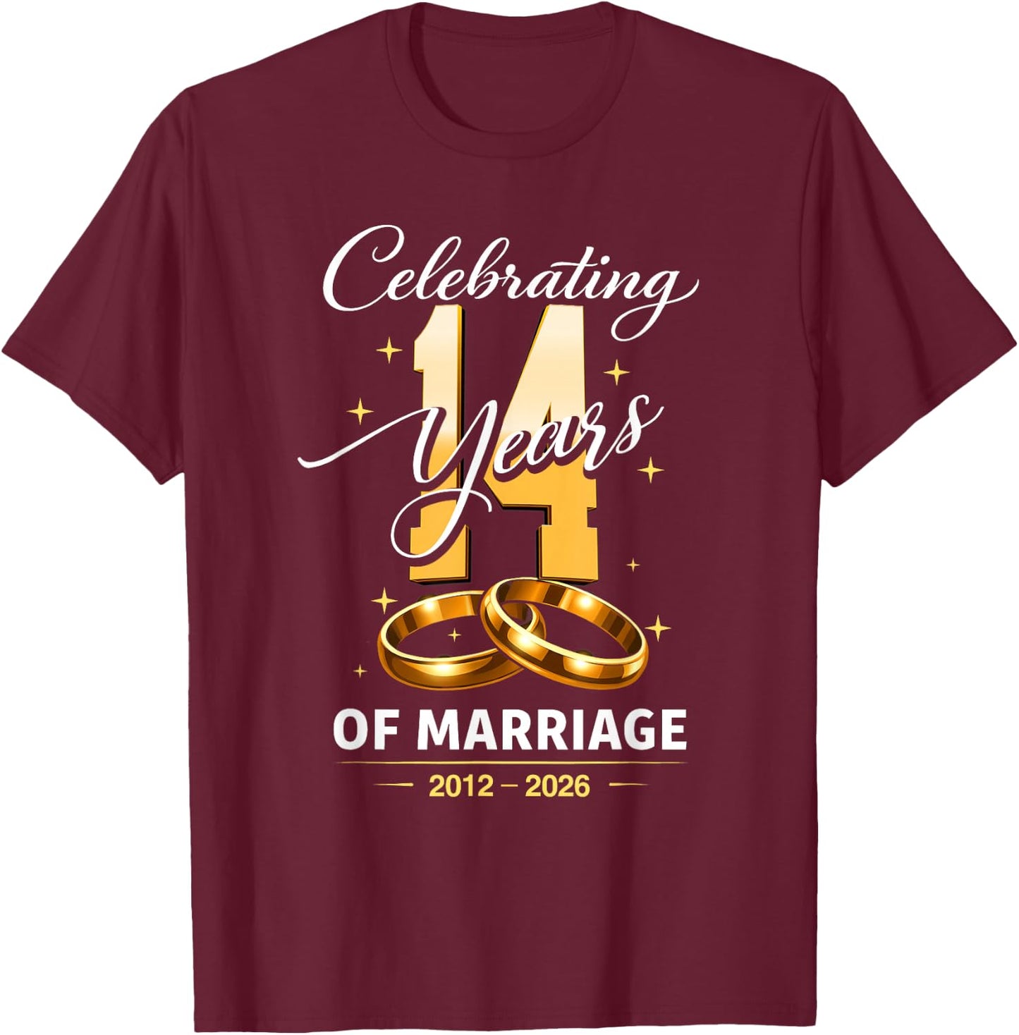 14 Years Married Anniversary for Couples Since 2012 T-Shirt - T-Shirt | Maroon