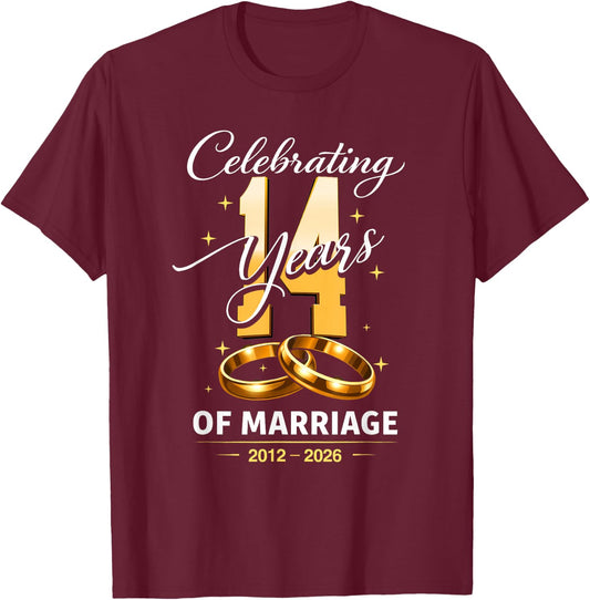 14 Years Married Anniversary for Couples Since 2012 T-Shirt - T-Shirt | Maroon