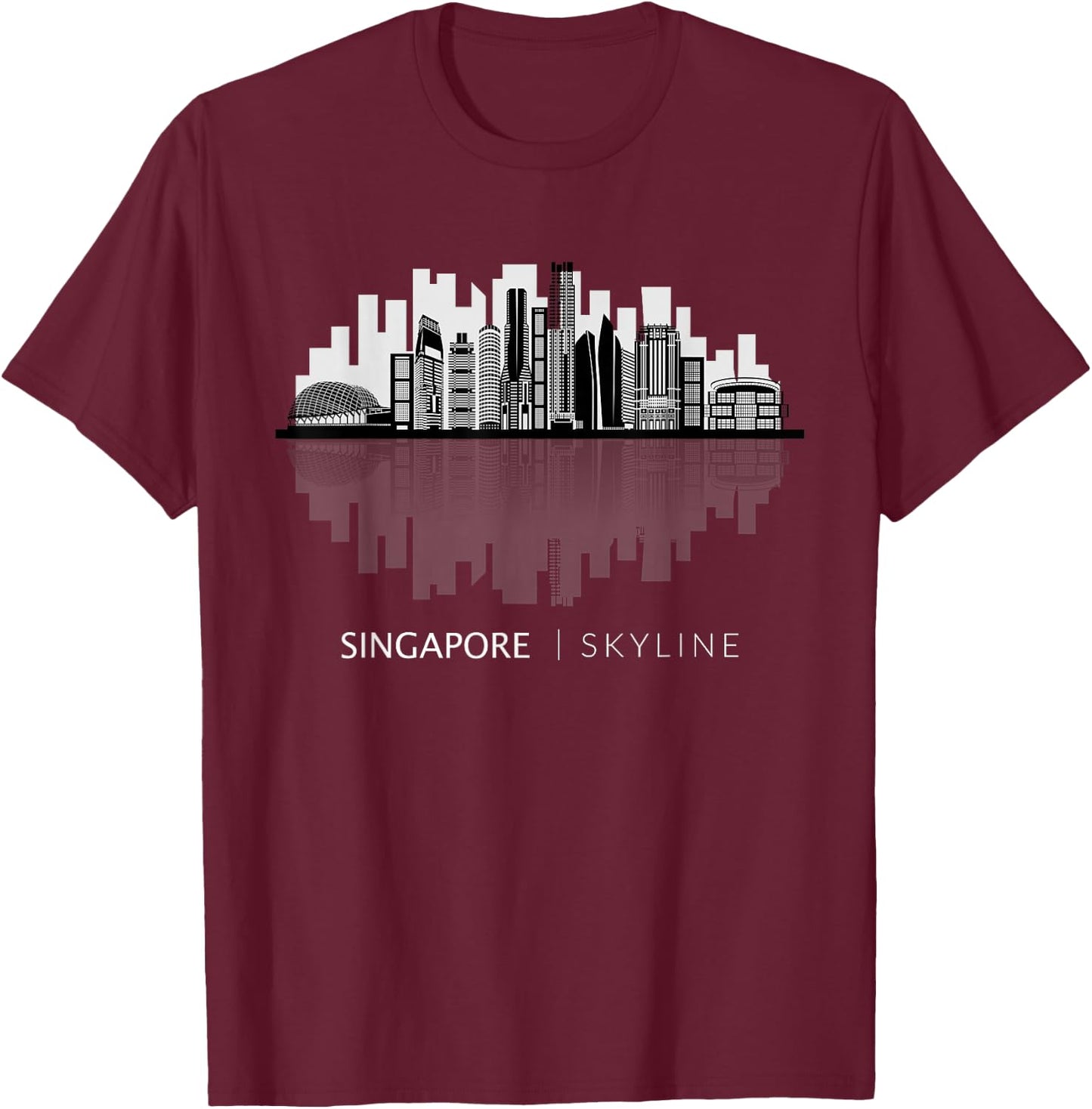 Singapore Skyline Art I Southeast Asia T-Shirt - T-Shirt | Maroon