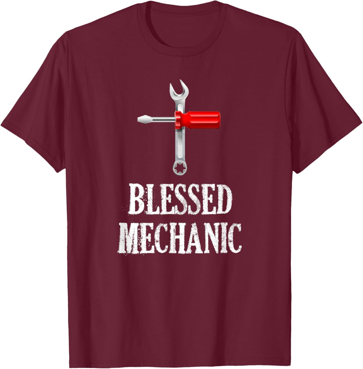 Blessed Mechanic Garage Tool Husband Christian Gift T-Shirt - T-Shirt | Maroon
