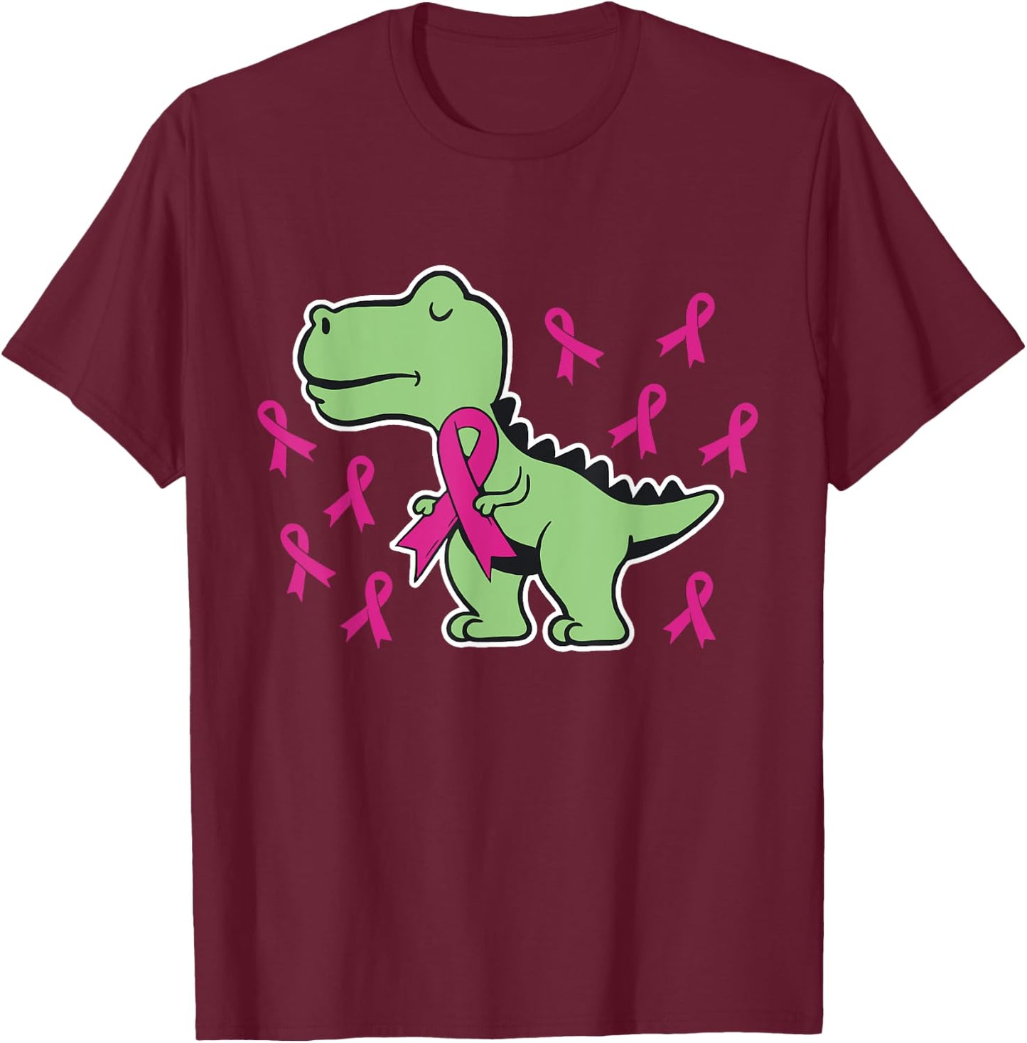 Pink Ribbon T-Rex Kids Breast Cancer Awareness Boys Toddler T-Shirt - T-Shirt | Maroon