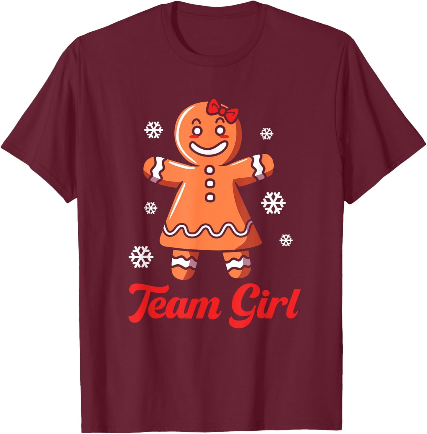 Christmas Gingerbread Team Girl Gender Reveal T-Shirt - T-Shirt | Maroon