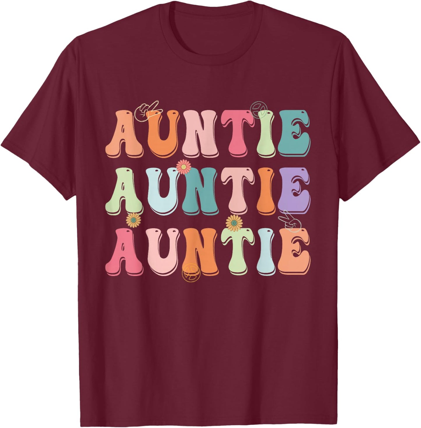 Groovy Auntie Family Matching Mother's Day Party T-Shirt - T-Shirt | Maroon