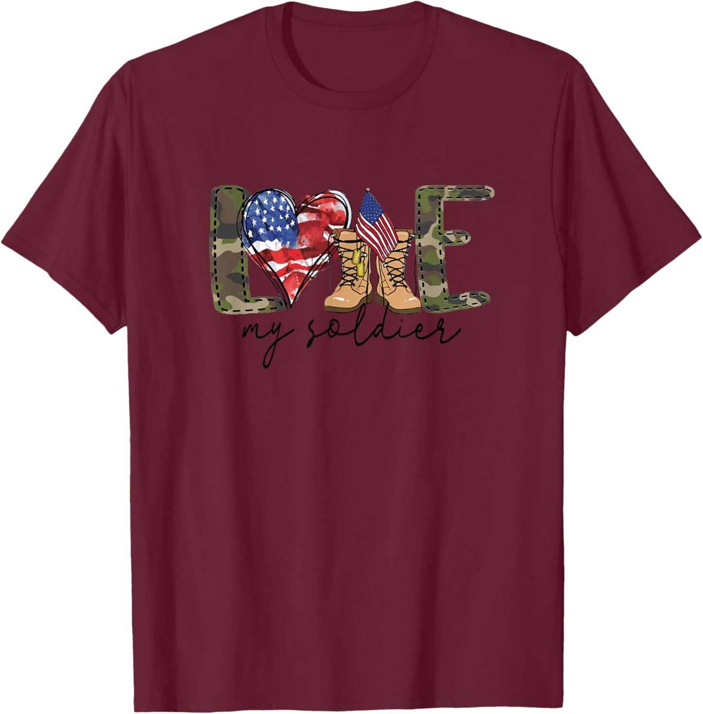 I Love My Soldier Military T Shirt Military Army Wife T-Shirt - T-Shirt | Maroon