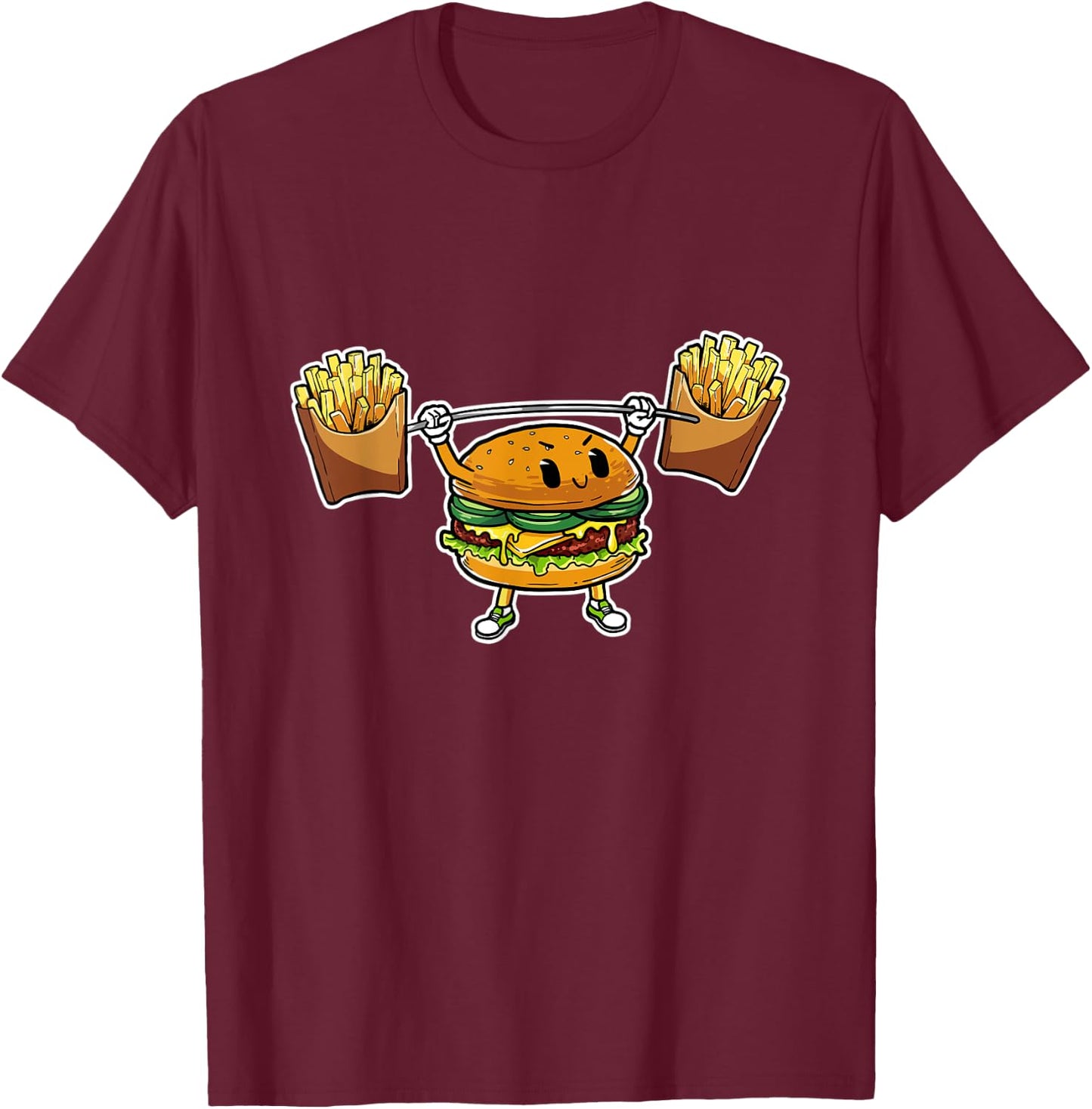Funny Weightlifting Burger Lifting Fries Fitness T-Shirt - T-Shirt | Maroon