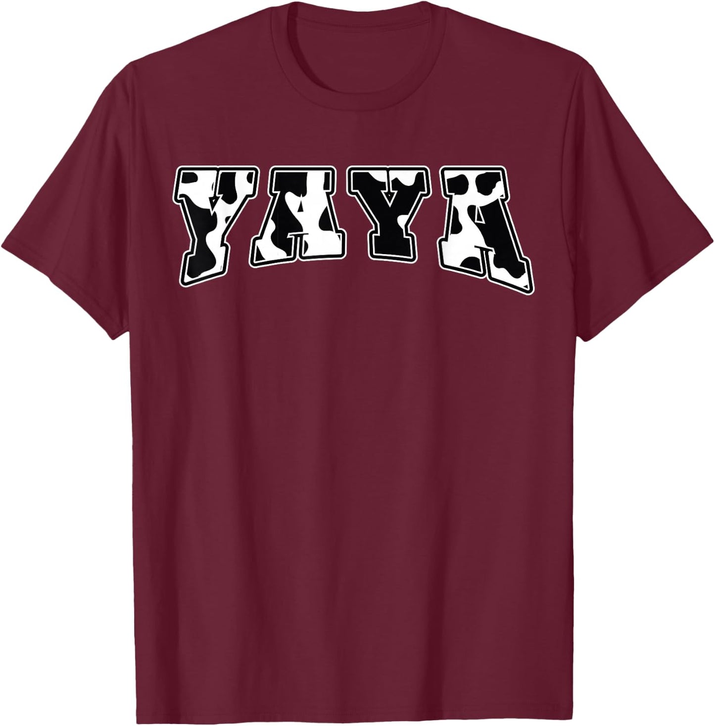 YaYa Cow Print Cow Pattern Cute Mother Grandma Matching T-Shirt - T-Shirt | Maroon