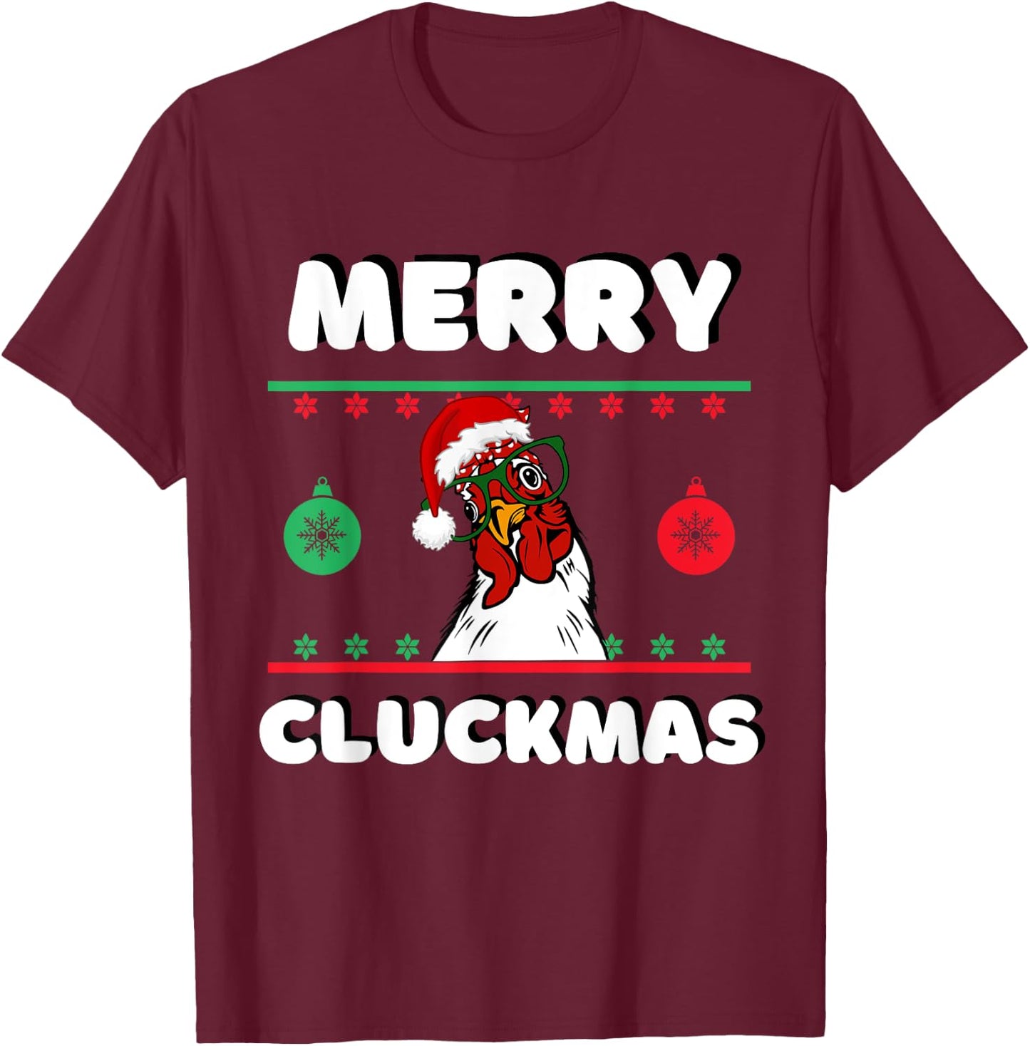 Merry Cluckmas Funny Chicken Christmas Retro Vintage T-Shirt - T-Shirt | Maroon