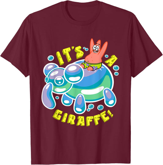 Mademark x SpongeBob SquarePants - SpongeBob Its a Giraffe Patrick Star Riding Balloon Giraffe T-Shirt - T-Shirt | Maroon