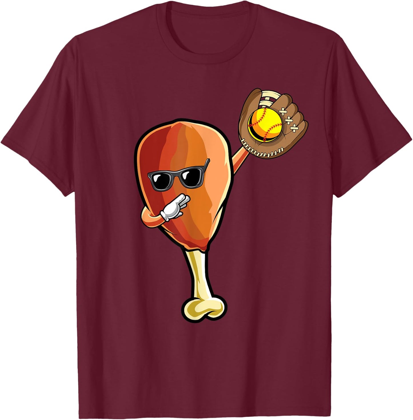 Funny Thanksgiving Softball Team Player Coach Turkey Leg Day T-Shirt - T-Shirt | Maroon
