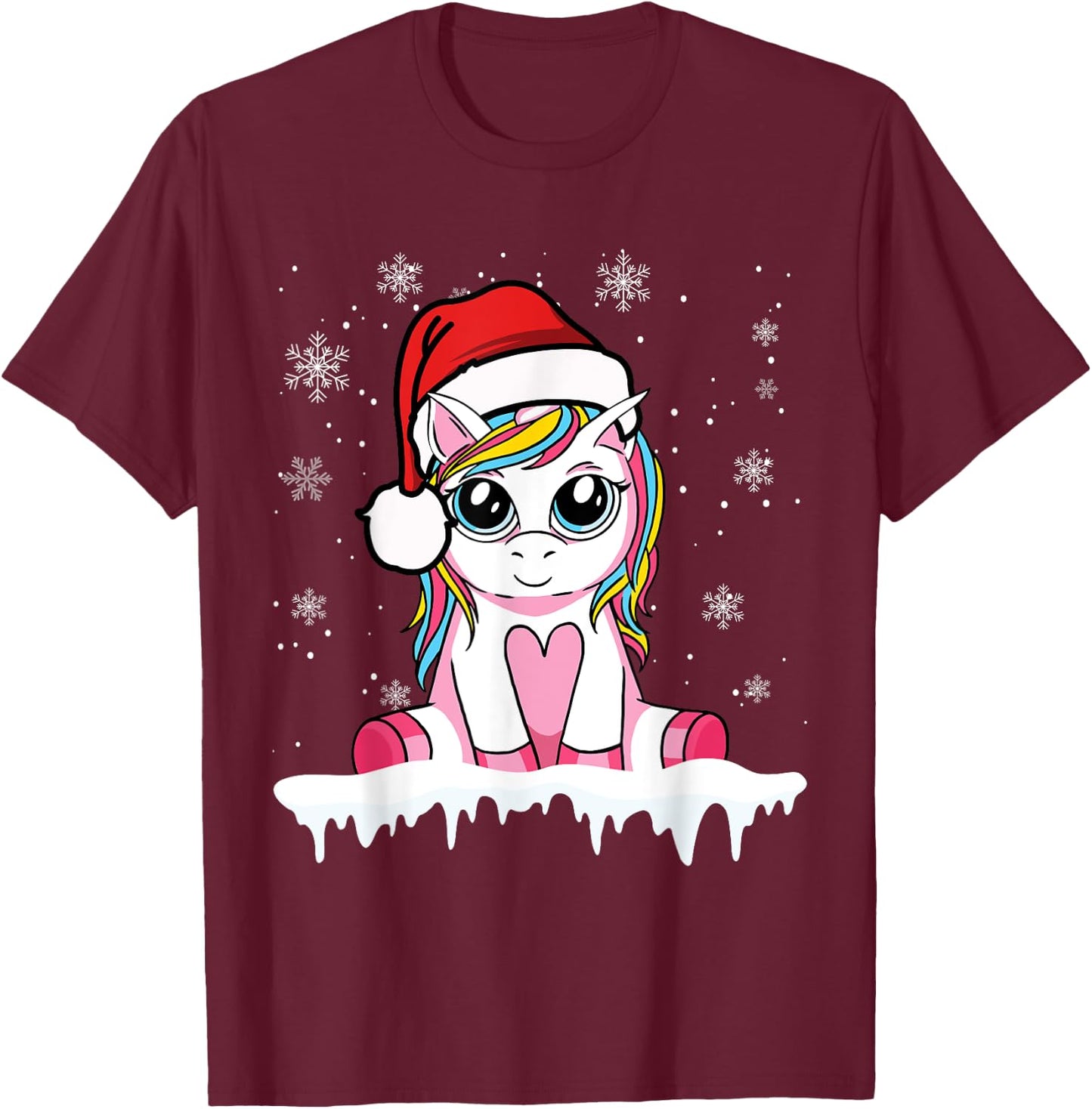 Cute Christmas Shirt Girls Women Santa Unicorn Christmas T-Shirt - T-Shirt | Maroon