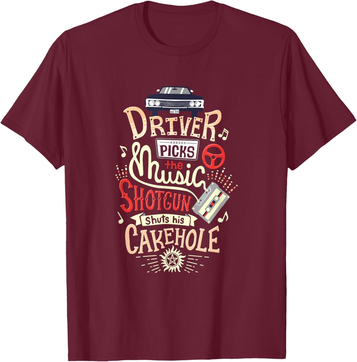 Driver Picks The Music Shotgun Shuts His Cakehole T-Shirt - T-Shirt | Maroon