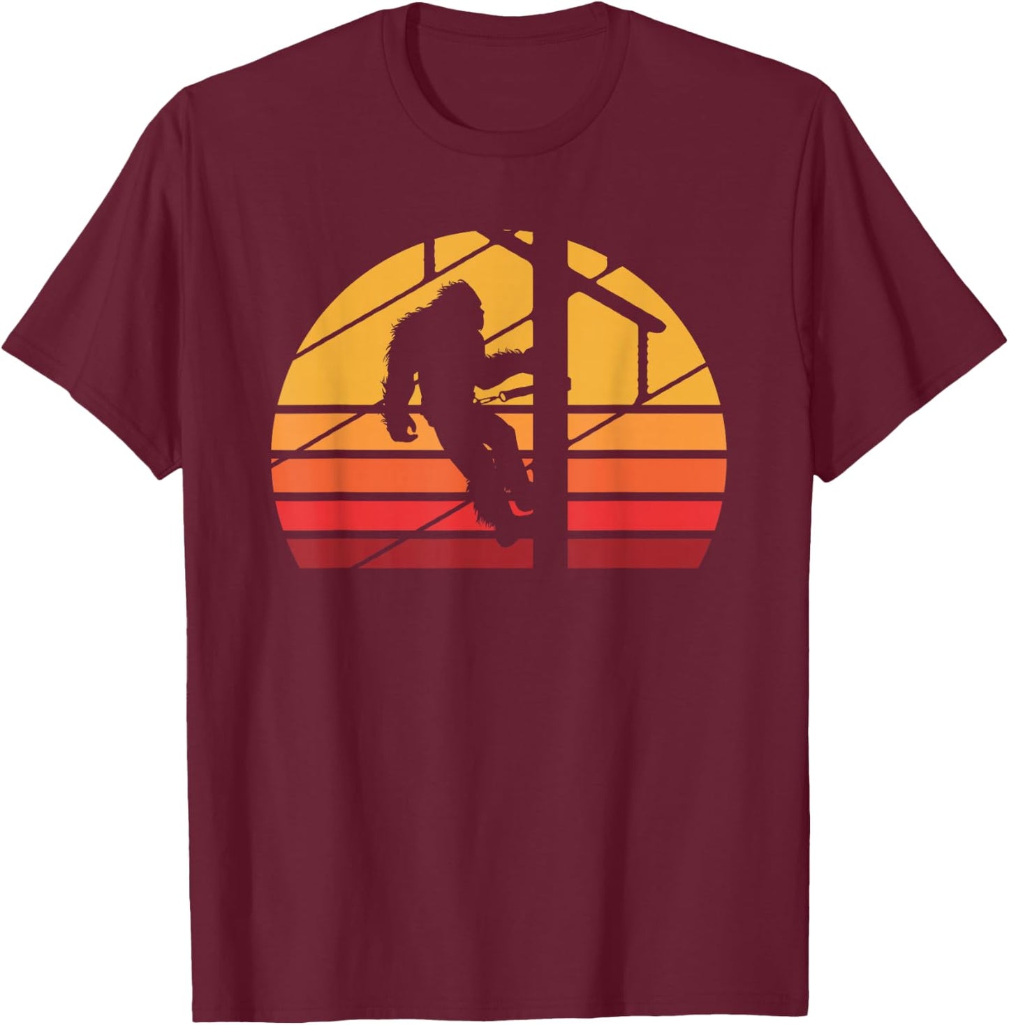 Retro Bigfoot Lineman Electrician Sasquatch Lineworker T-Shirt - T-Shirt | Maroon