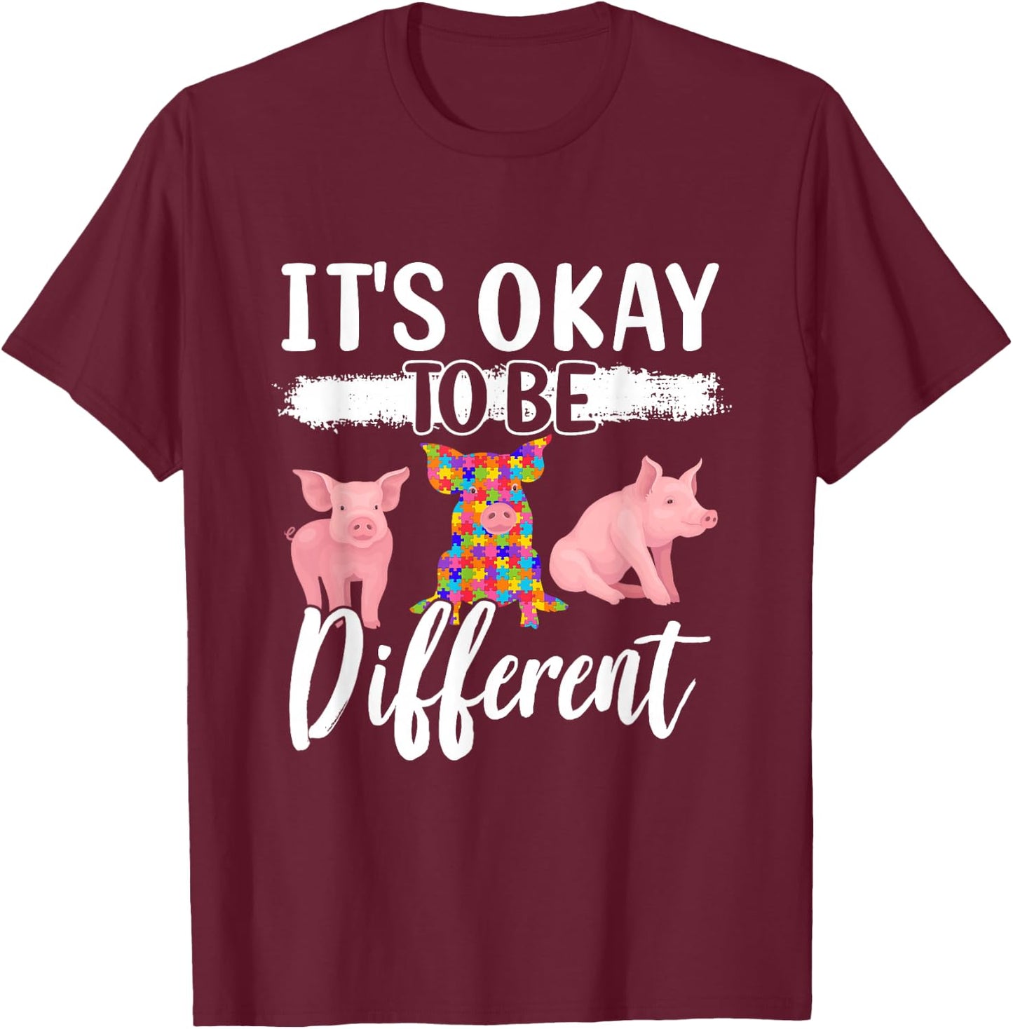 Funny Pig Lover Graphic Autism Awareness Women Men Kids Pig T-Shirt - T-Shirt | Maroon