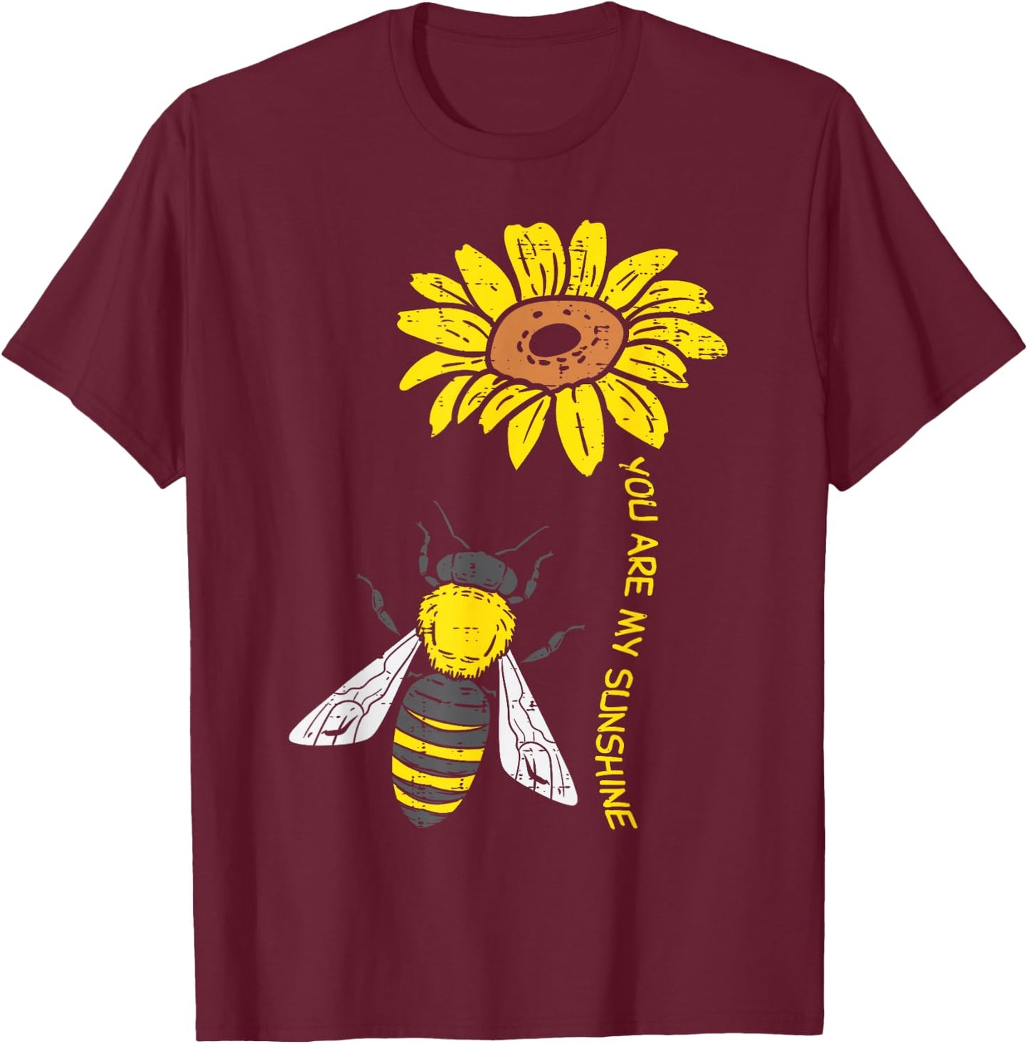 Sunflower Bee You Are Sunshine Vintage Nature Environment T-Shirt - T-Shirt | Maroon