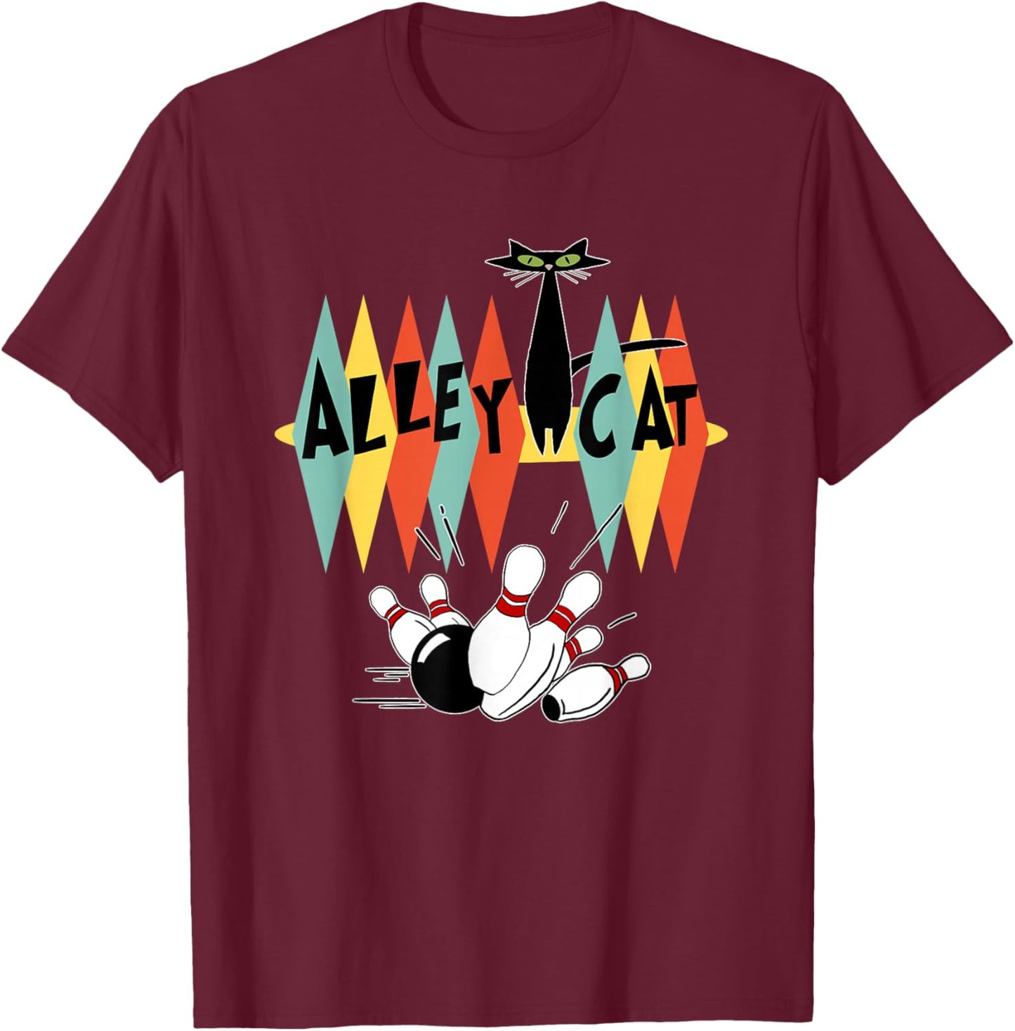 Retro Bowling Vintage Bowler Alley Cat Vintage Small T-Shirt - T-Shirt | Maroon