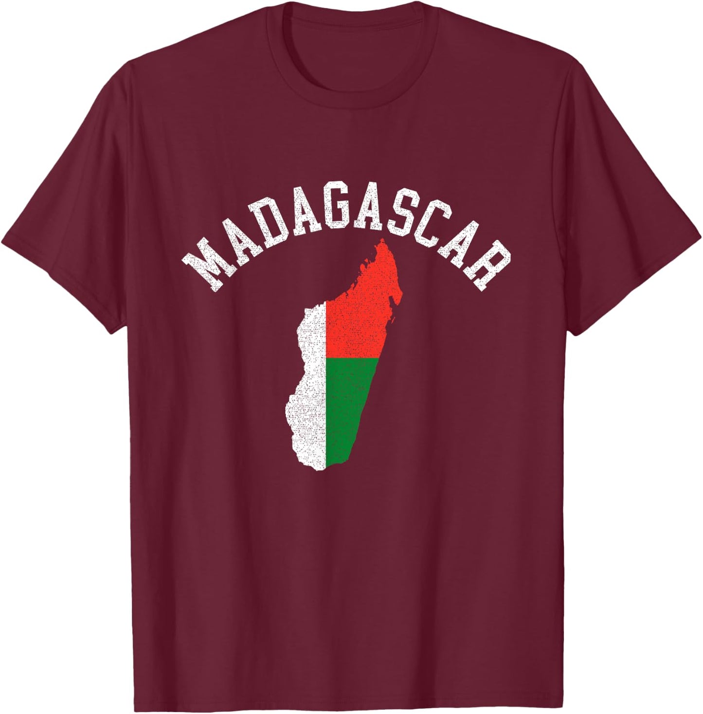 Patriotic Men Women Madagascar Flag Map Distressed T-Shirt - T-Shirt | Maroon
