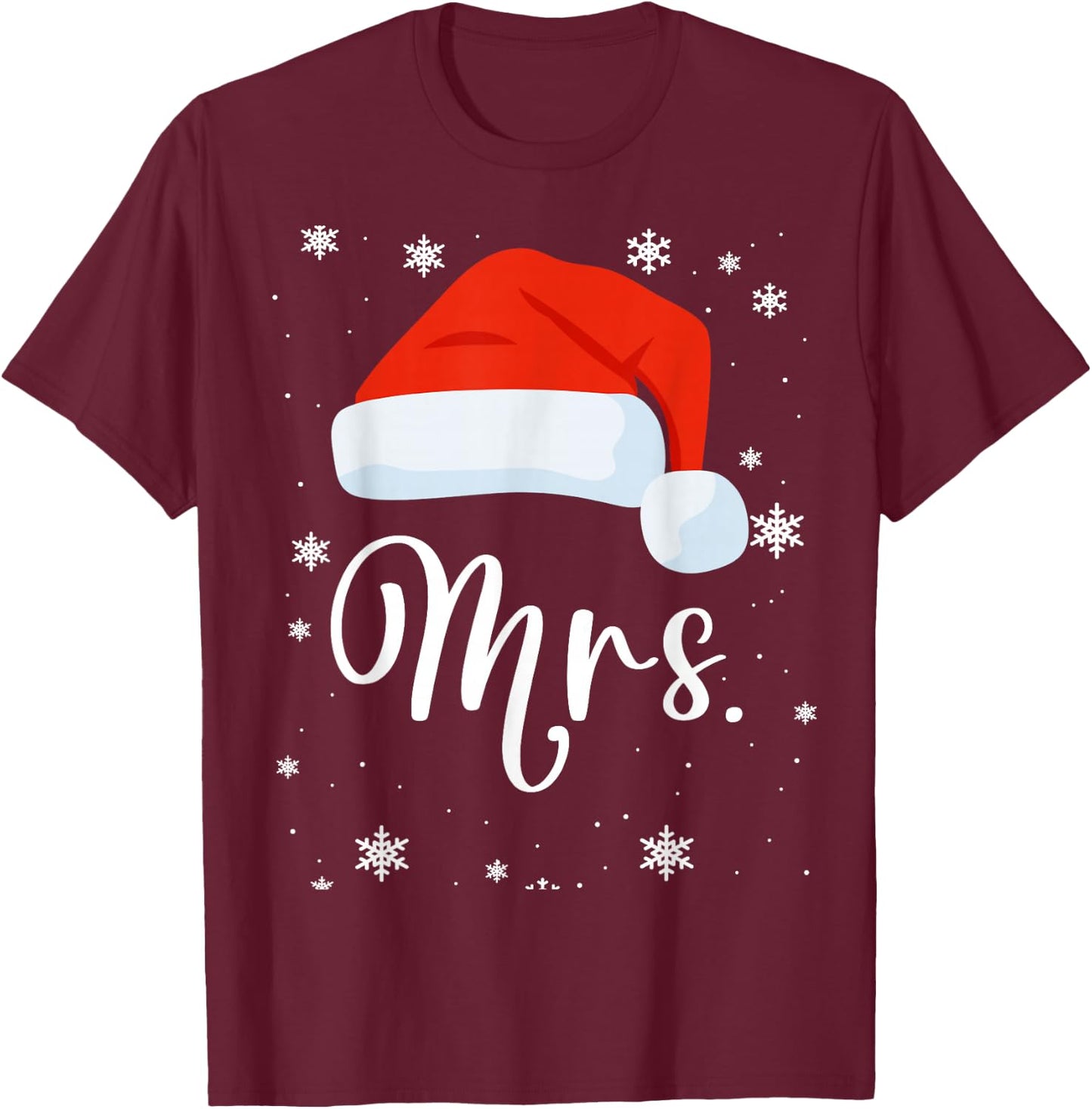Mr and Mrs Claus Couples Matching Christmas Pajamas Santa T-Shirt - T-Shirt | Maroon