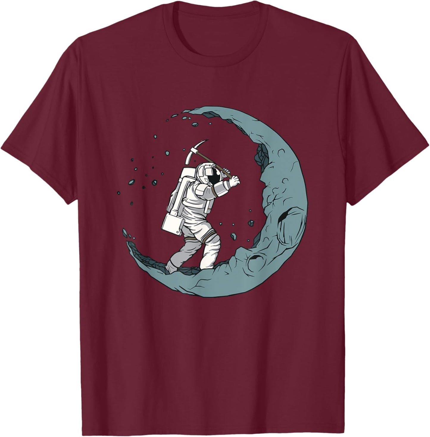 Astronaut Mining Moon With Pickaxe Graphic T-Shirt - T-Shirt | Maroon