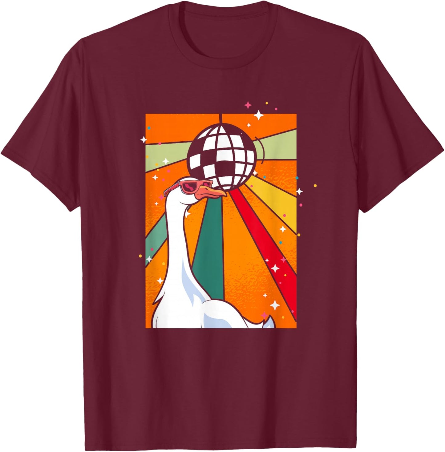 Funny Cool Farm Animal Disco Ball Sunglasses Retro Goose T-Shirt - T-Shirt | Maroon