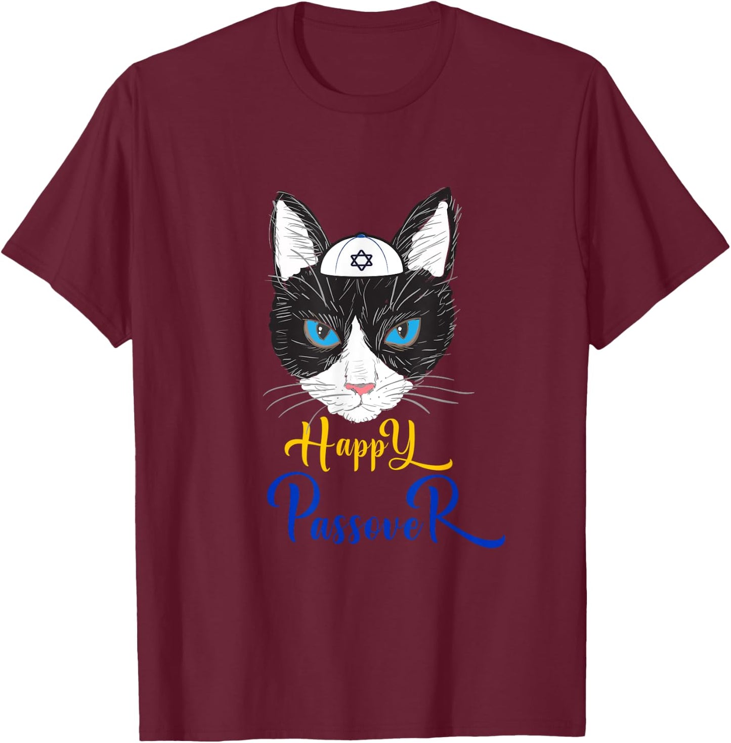 Passover Funny Happy Passover cat funny Seder Jewish holiday Men Women Girls Kids T-Shirt - T-Shirt | Maroon