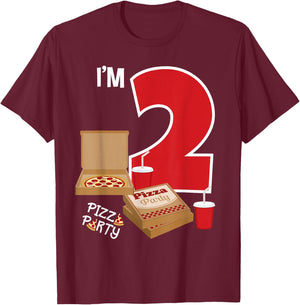 I'm 2 Pizza Theme Birthday Pizza Lover Pizza Party 2nd Bday T-Shirt - T-Shirt | Maroon
