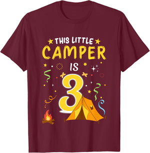 Kids 3 Year Old Camper Kids 3rd Birthday Camping Costume T-Shirt - T-Shirt | Maroon