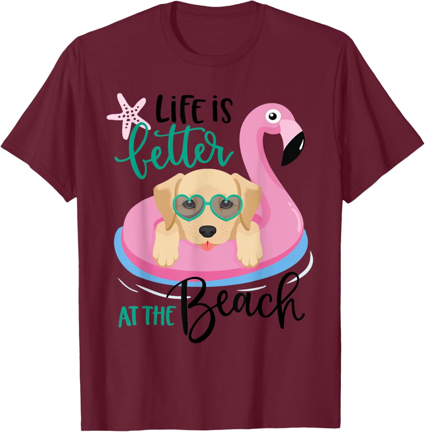 Life is better at the beach Shirt, Dog Golden Retriever T-Shirt - T-Shirt | Maroon