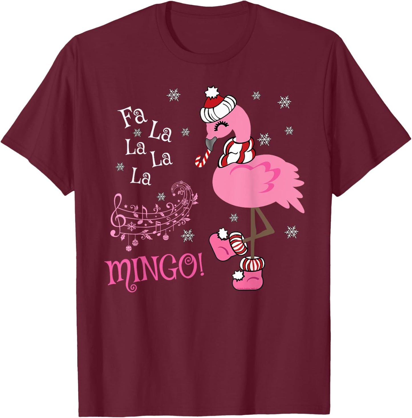 Cute Fa La La MINGO Candy Cane Christmas Flamingo T-Shirt - T-Shirt | Maroon