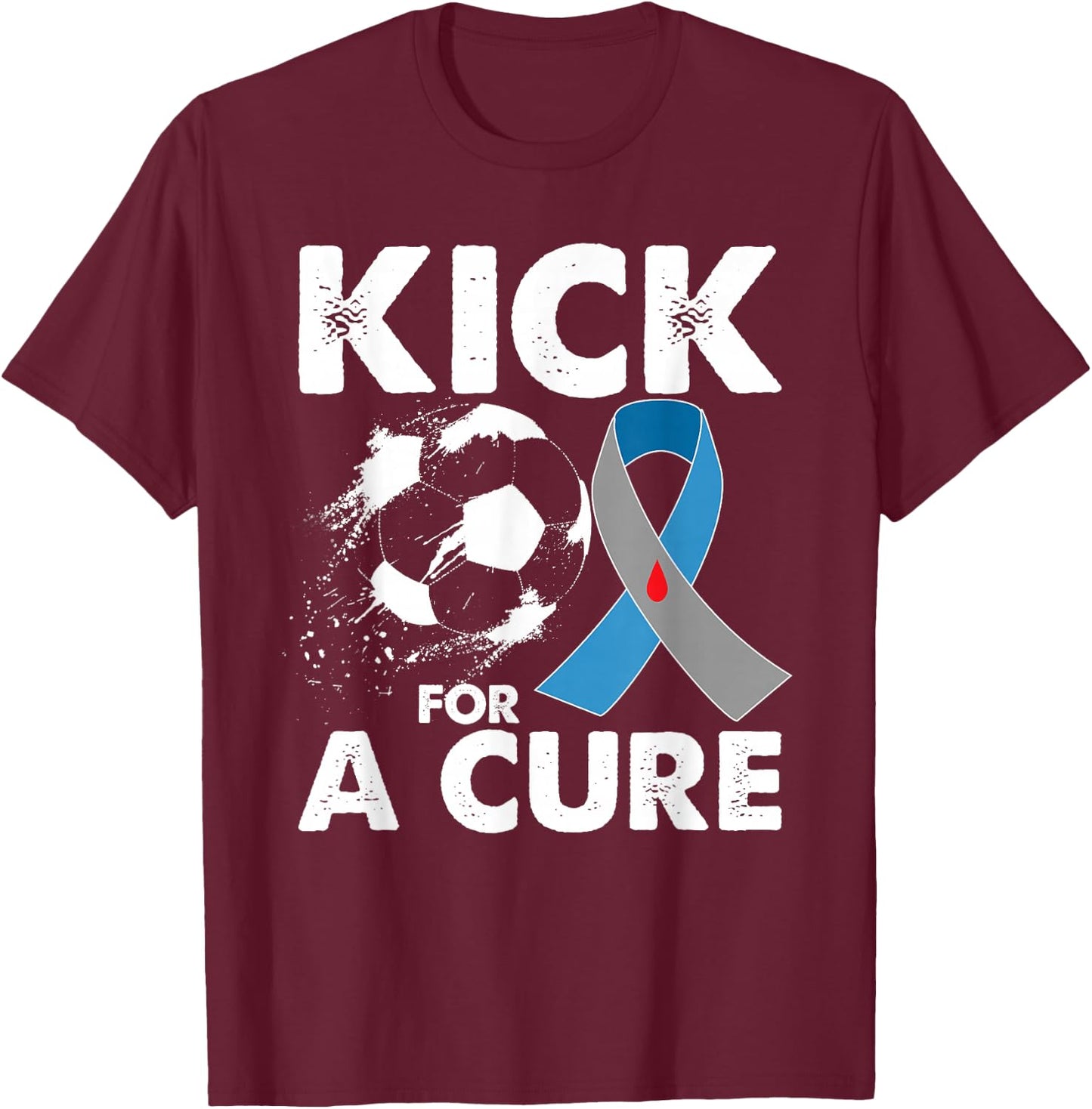 Kick For A Cure Soccer Type 1 T1D Diabetes Awareness Month T-Shirt - T-Shirt | Maroon