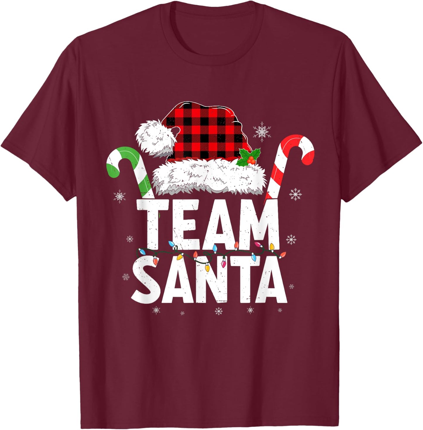 Team Santa Red Plaid Christmas Family Matching T-Shirt - T-Shirt | Maroon