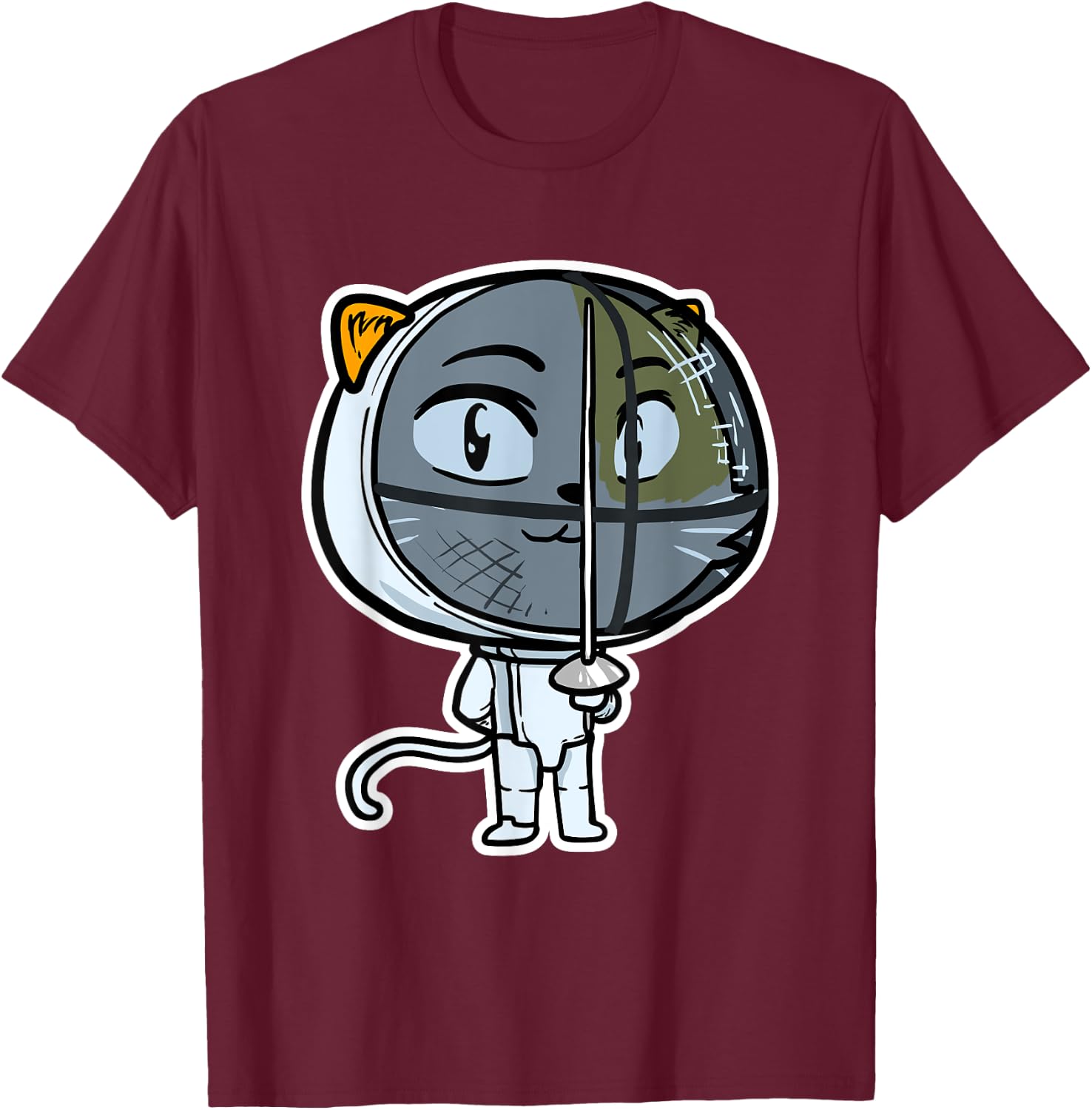 Cute Kawaii Cat Fencing Fencer Cat Lovers Women Girls Kids T-Shirt - T-Shirt | Maroon