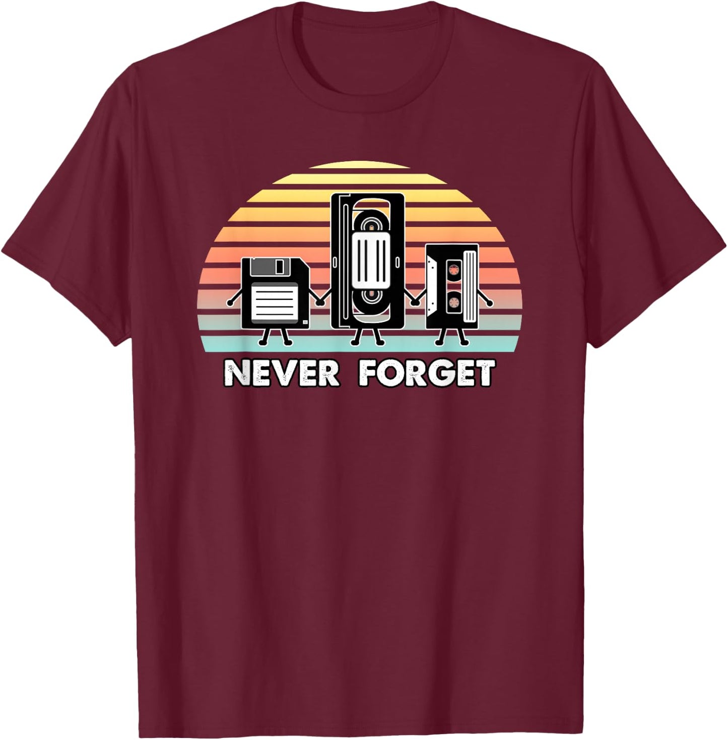 Never Forget Media Floppy Disk VHS Casette Audio Tape Retro Small T-Shirt - T-Shirt | Maroon