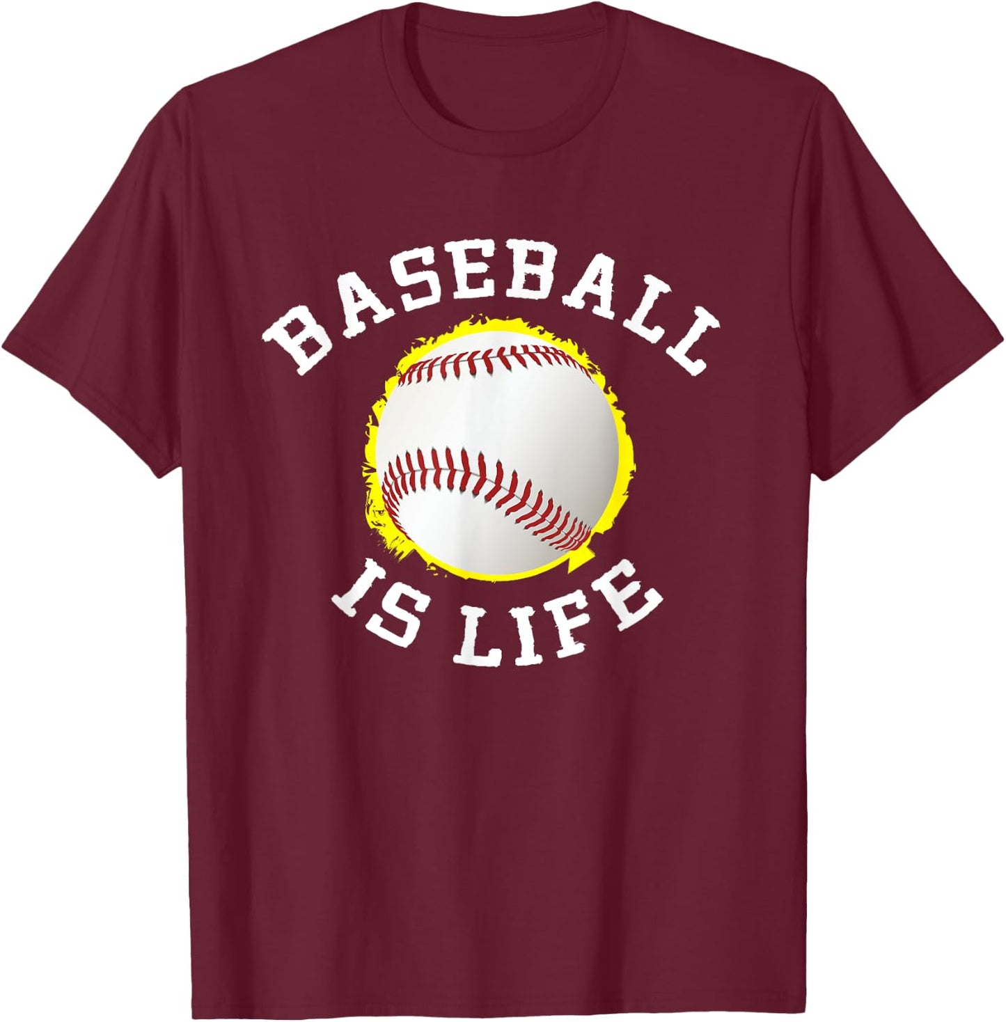 Baseball Is Life Player Fan Saying Athlete Little League T-Shirt - T-Shirt | Maroon