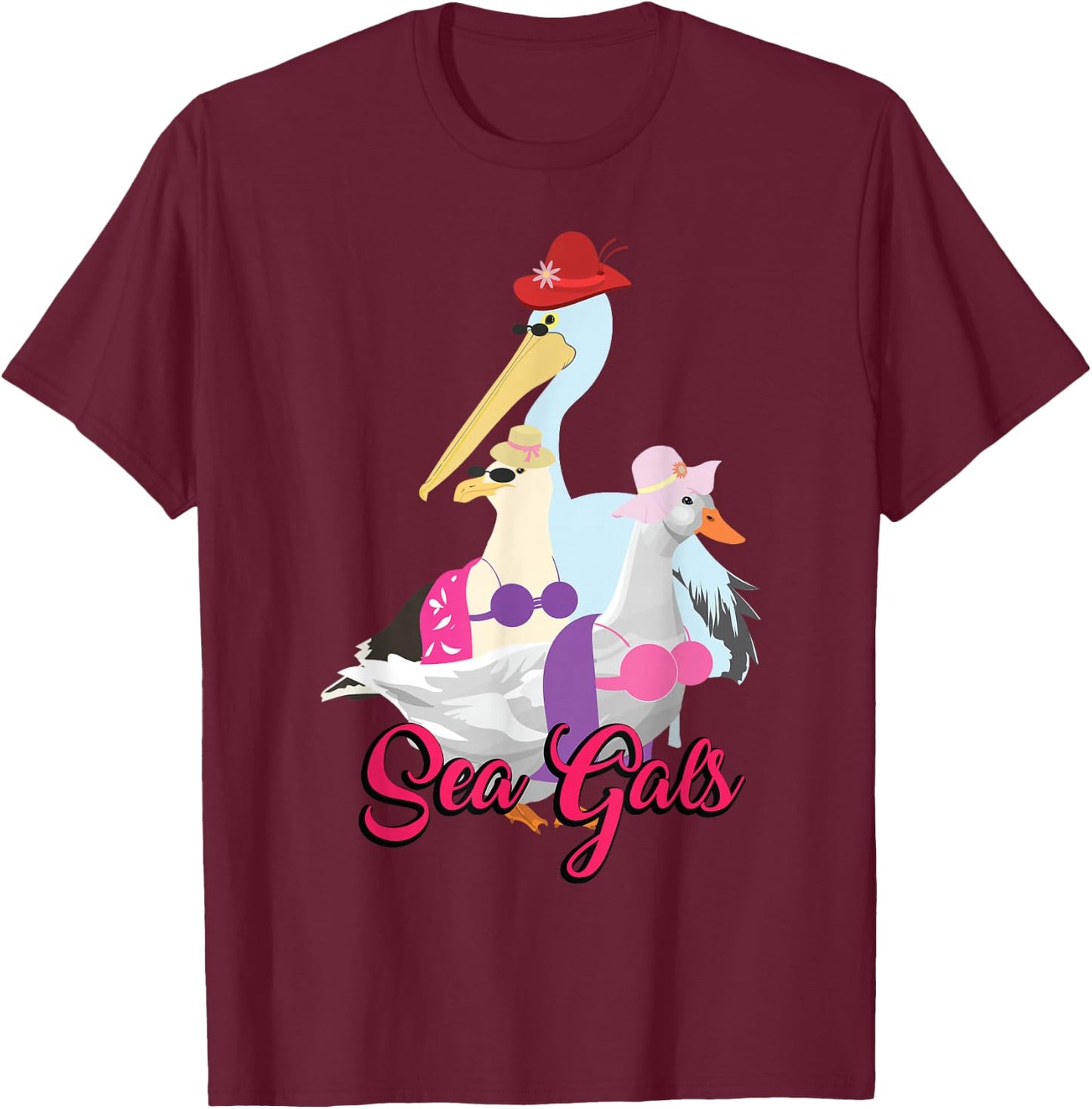 Sea Gals Funny Seagull Women's Best Friends Bestie Squad T-Shirt - T-Shirt | Maroon
