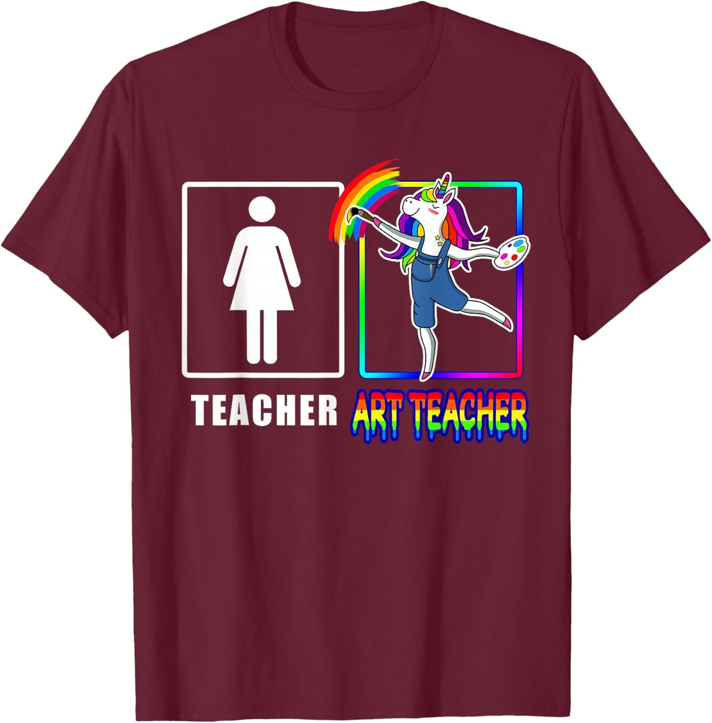 Cute Art Teacher Magical Dabbing Unicorn Gift Funny Artist T-Shirt - T-Shirt | Maroon
