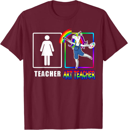 Cute Art Teacher Magical Dabbing Unicorn Gift Funny Artist T-Shirt - T-Shirt | Maroon